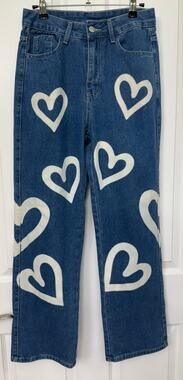 Denim Jeans Heart small girly unique straight leg high rise love artsy